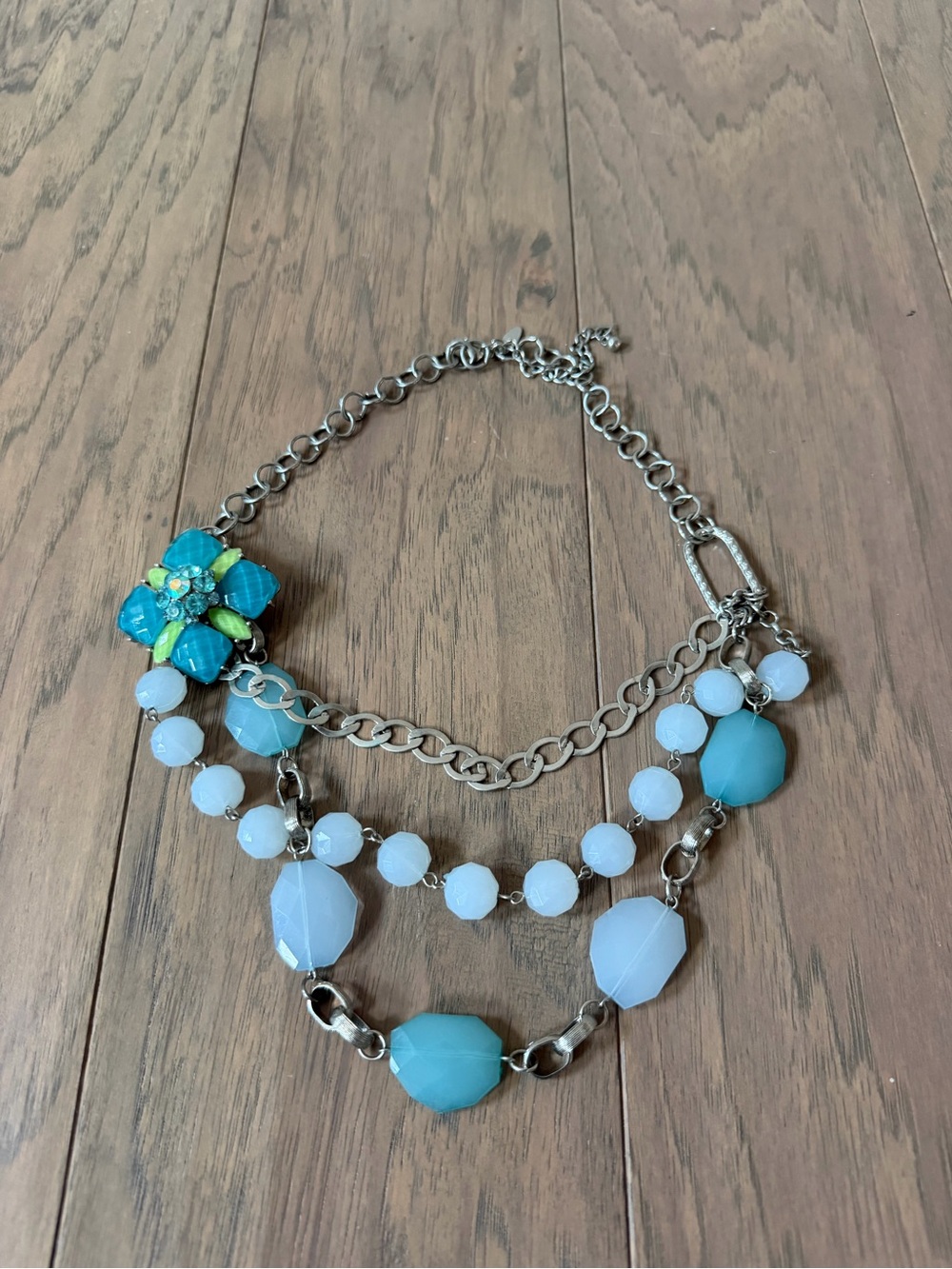 Y2K Turquoise, Aqua & White Floral Necklace